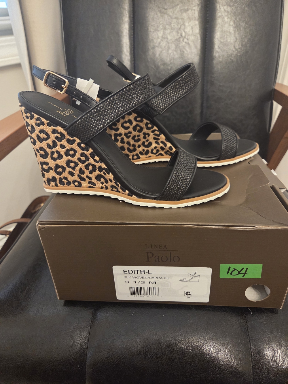 Linea Paolo Edith Leopard-Print Wedge Sandals in Black